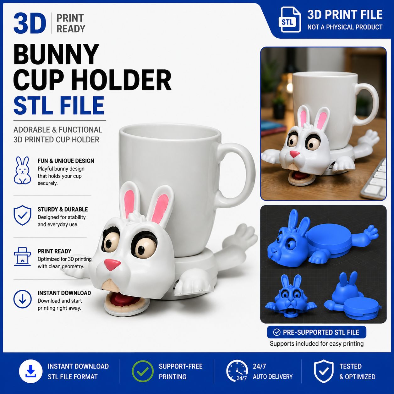 3D printable Bunny Cup Holder