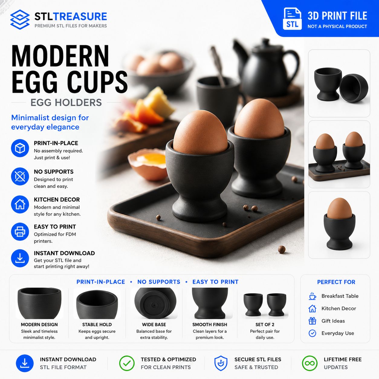 3D printable Modern Egg Cups, Egg Holders