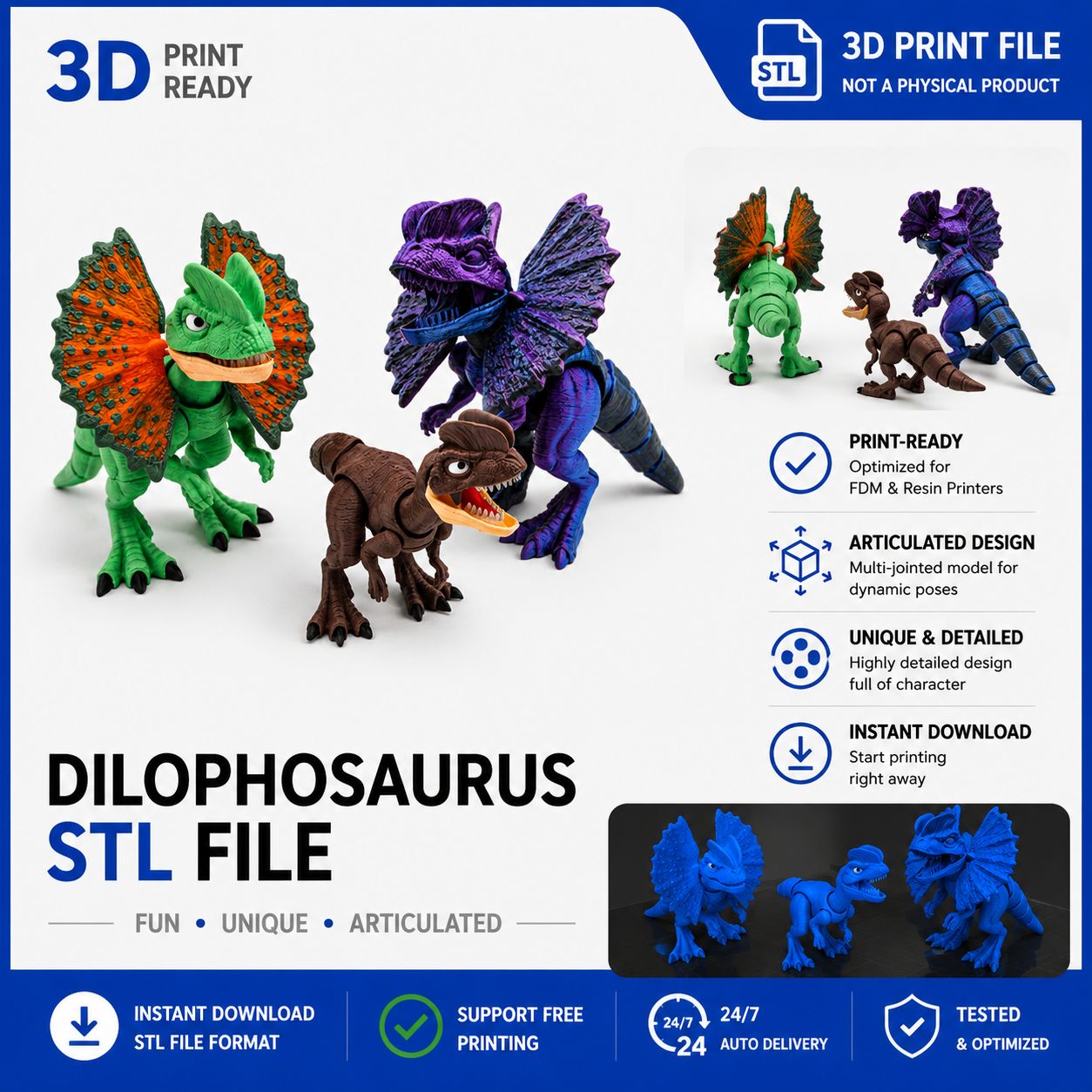 3D Printable Articulated Dilophosaurus Stl files