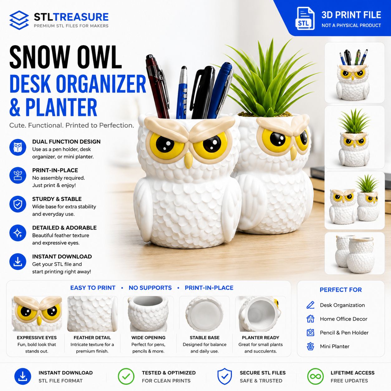 Snow Owl Desk Organizer & Planter