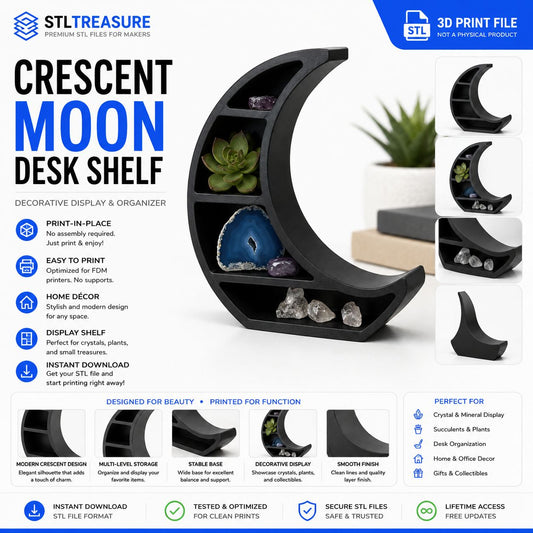 Crescent Moon Desk Shelf STL File