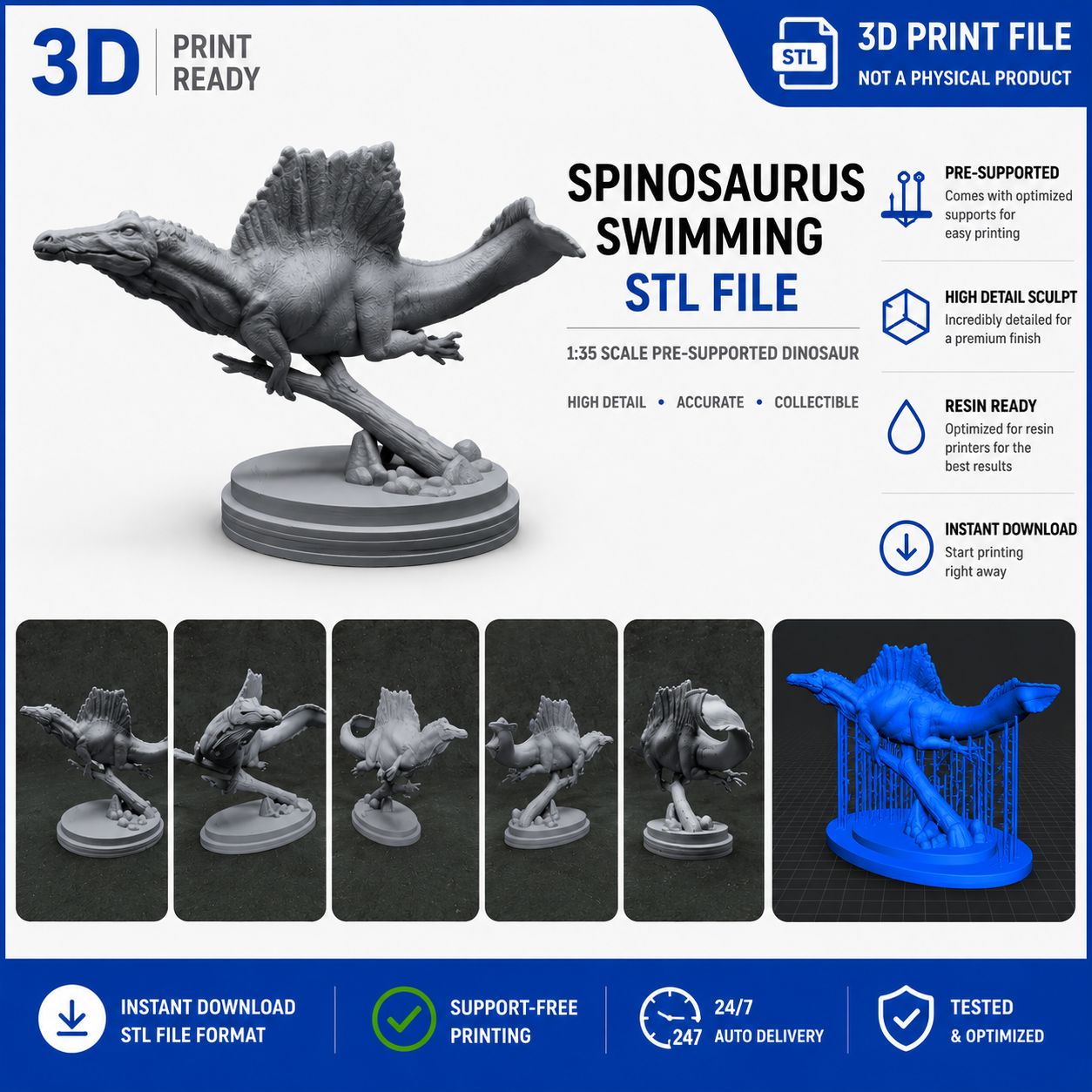 Spinosaurus swimming Stl File